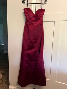 Bill Levkoff Strapless Satin Gown in Burgundy